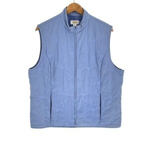 Talbots Women Vest XL Puffer Blue Floral Embroidered Full Zip Pockets